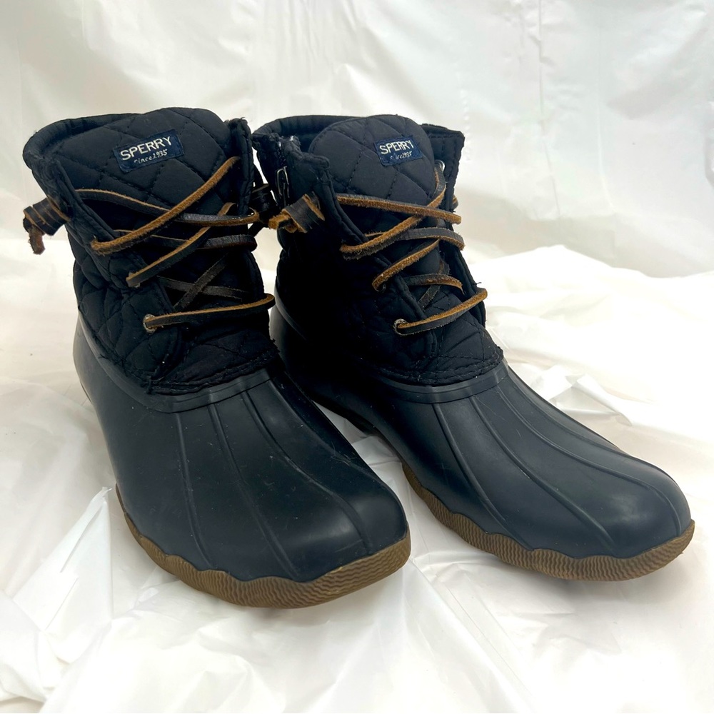 Sperry Black Saltwater Rubber Duck Boots Girl's Big Kids Size 3 Waterproof - Picture 9 of 13
